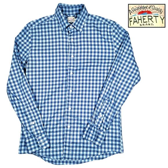 Faherty Movement Shirt Button Up Check Men's Small Blue Classy Preppy Gingham - Picture 1 of 11